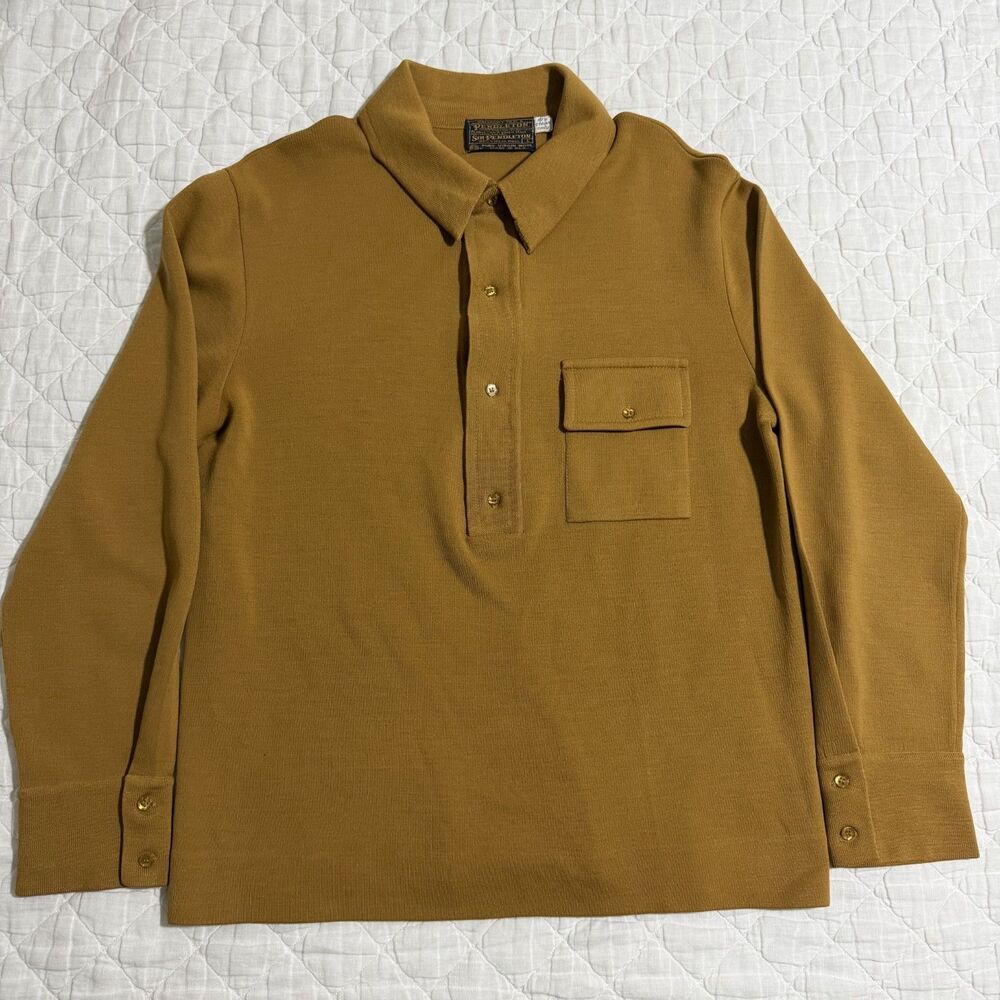 Vintage Brown 70s Pendleton Men's Collard Sweater 100% Lambs Wool 46R L